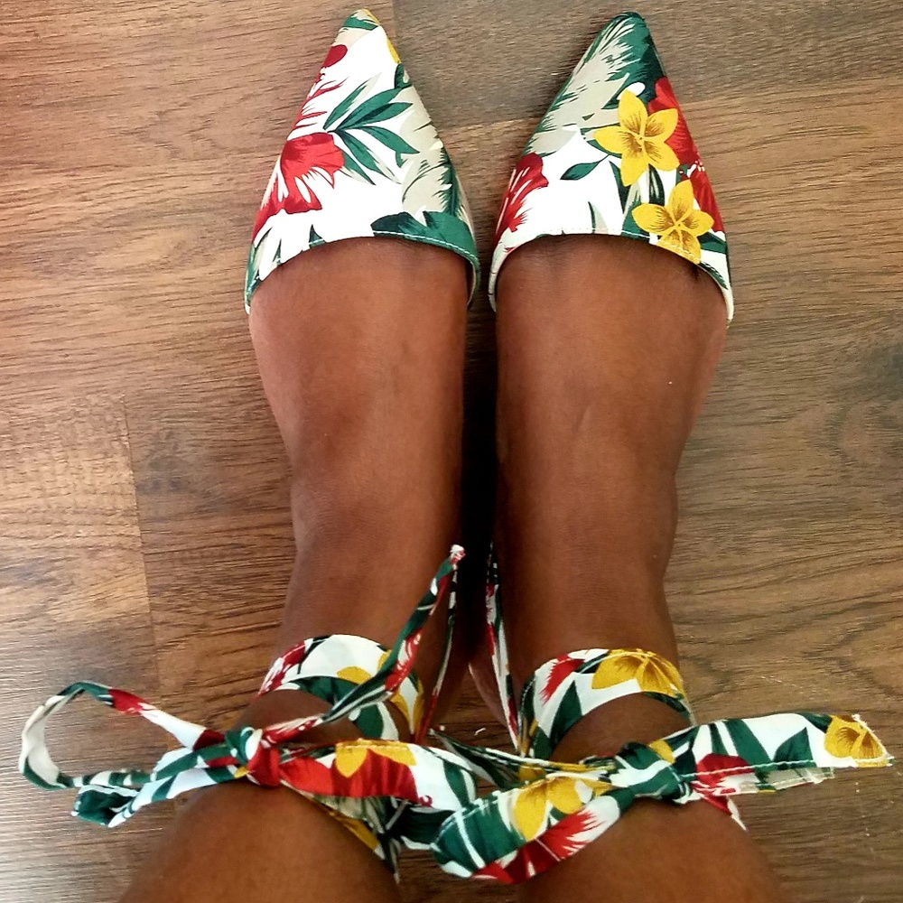 NEW! Tropical Ankle Tie Flats Floral
